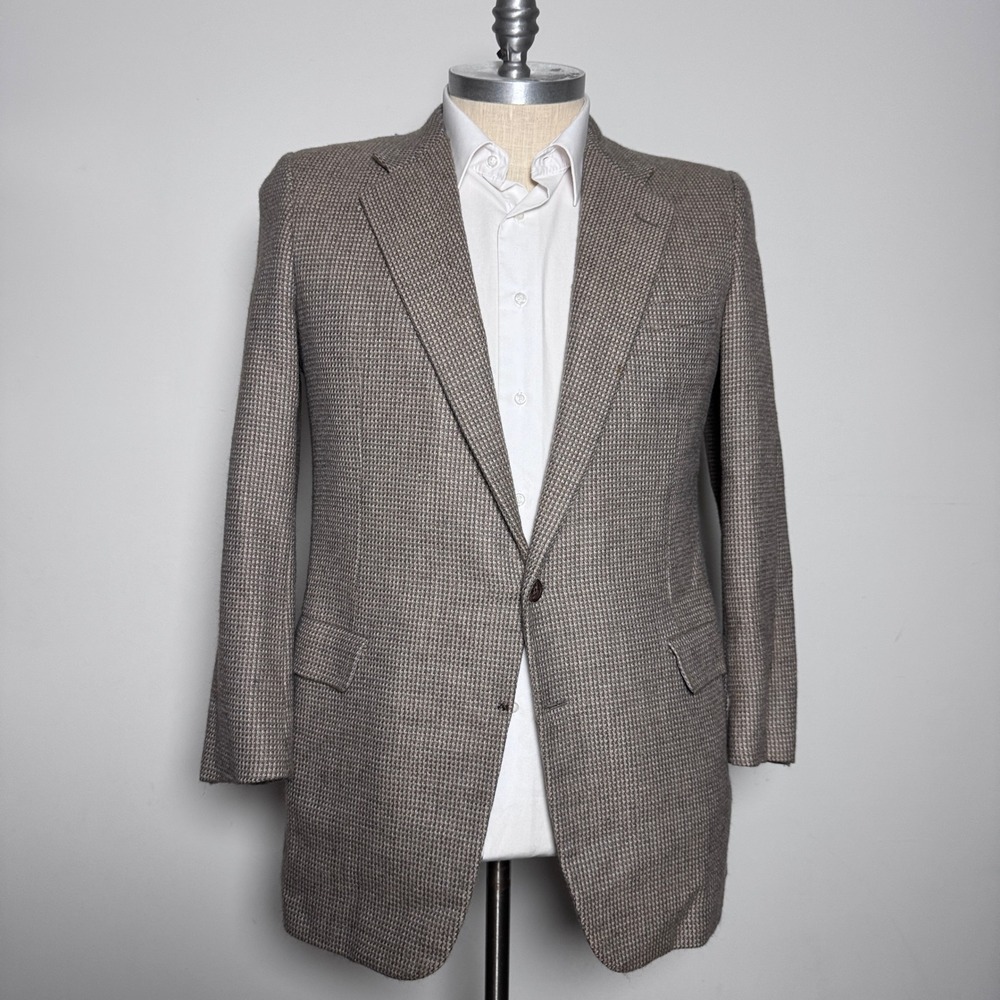 Hickey Freeman Sport Coat Mens 43 Long Tan Micro Check Wool Boardroom Blazer
